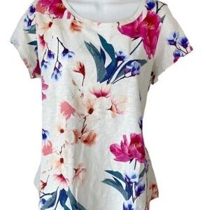 Lands' End Floral Short Sleeve Top - Pink, Blue, Cream & Green.